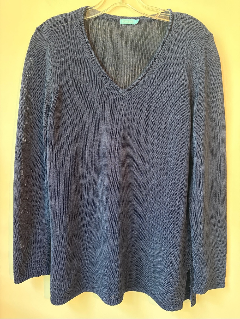J McLaughlin Semi Sheer V Neck Lightweight Navy Blue Sweater Womens L
